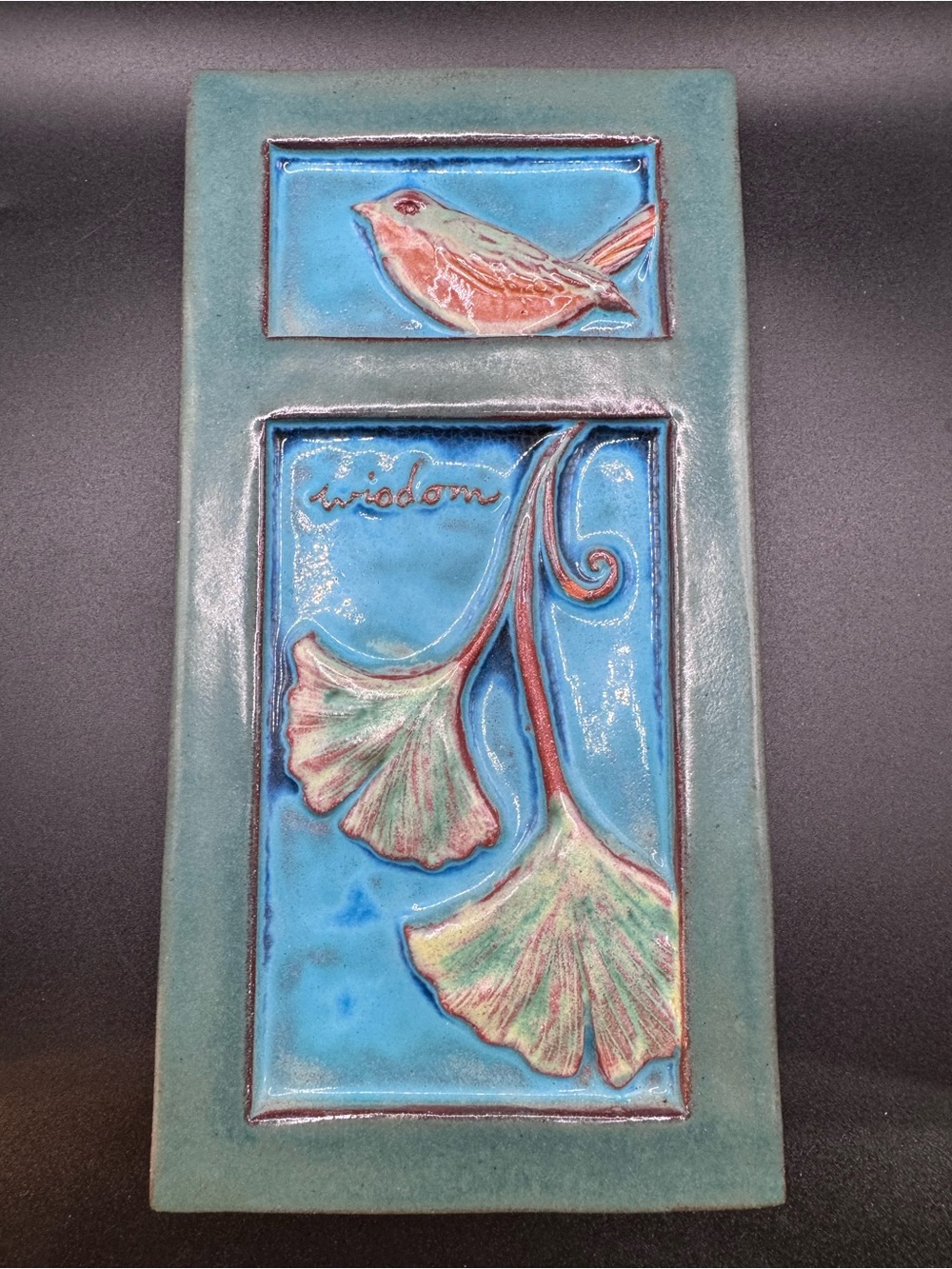 Eartha Handmade Pottery Tile with Bird “Wisdom” Artisan P. Collery Stamp